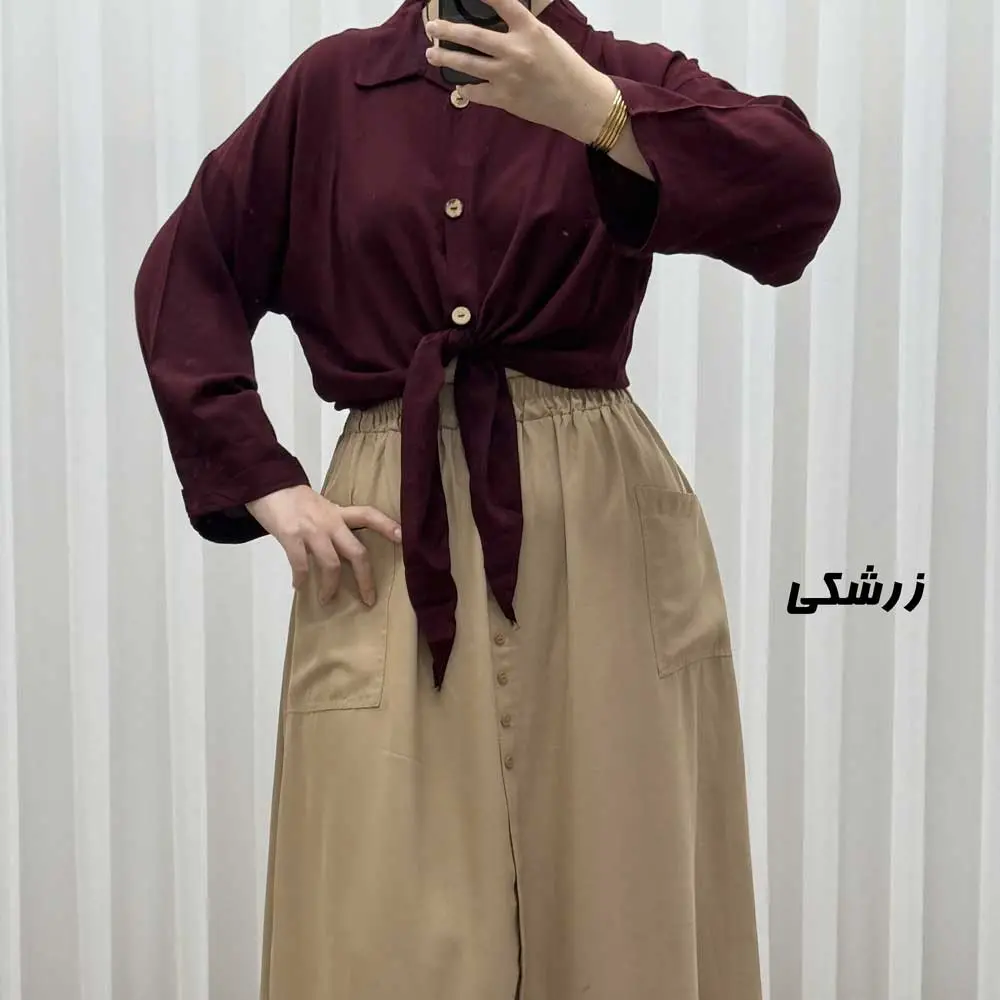 تصویر ۳ برای "شومیز گره‌ای جلودکمه جنس نخی کد J2149"