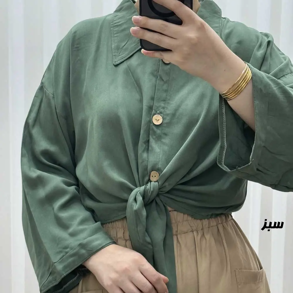 تصویر ۴ برای "شومیز گره‌ای جلودکمه جنس نخی کد J2149"