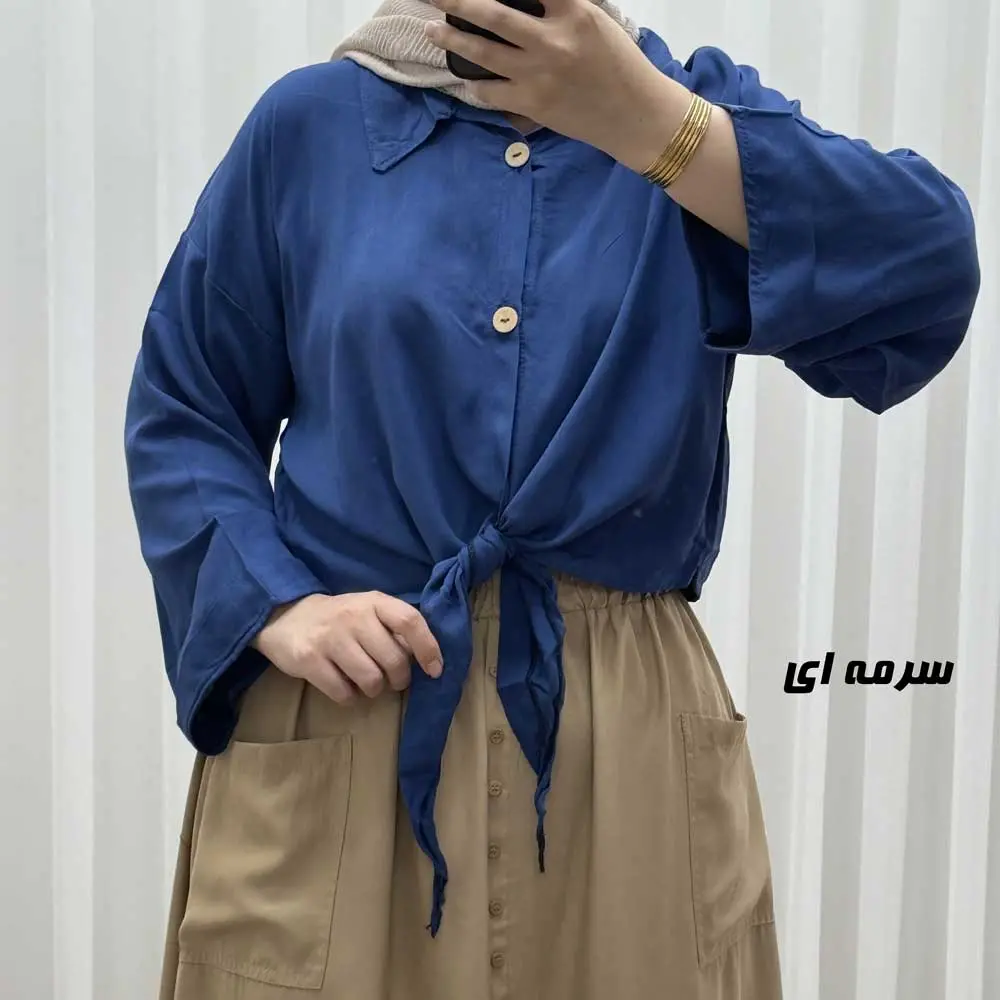 تصویر ۵ برای "شومیز گره‌ای جلودکمه جنس نخی کد J2149"