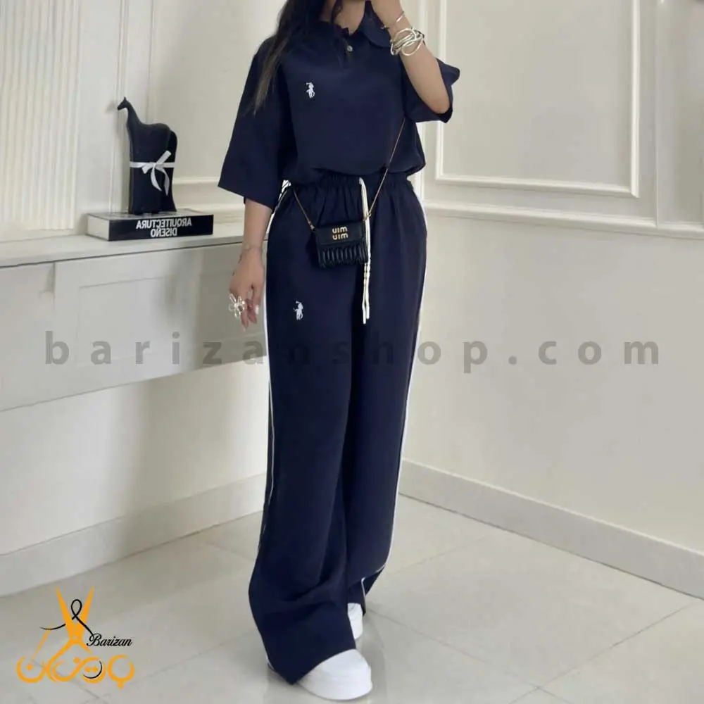تصویر اصلی ست پولوشرت و شلوار زنانه کتان سیلک POLO دکمه دار