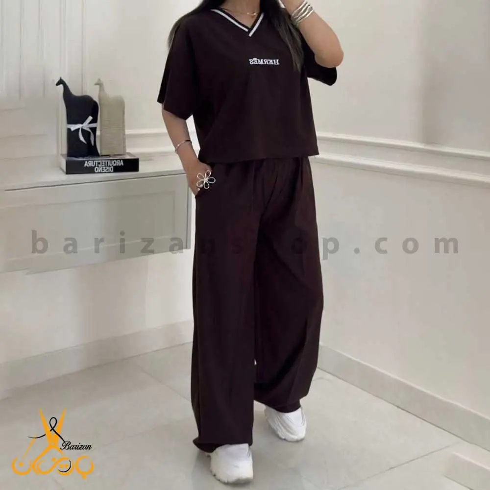 تصویر اصلی ست تیشرت و شلوار زنانه کتان سیلک هرمس